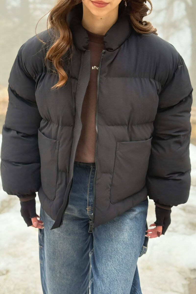 ONE COLOR ZIPPER TWO FRONT POCKETS WOMAN PUFFER JACKET BLACK/ E ZEZE - 4