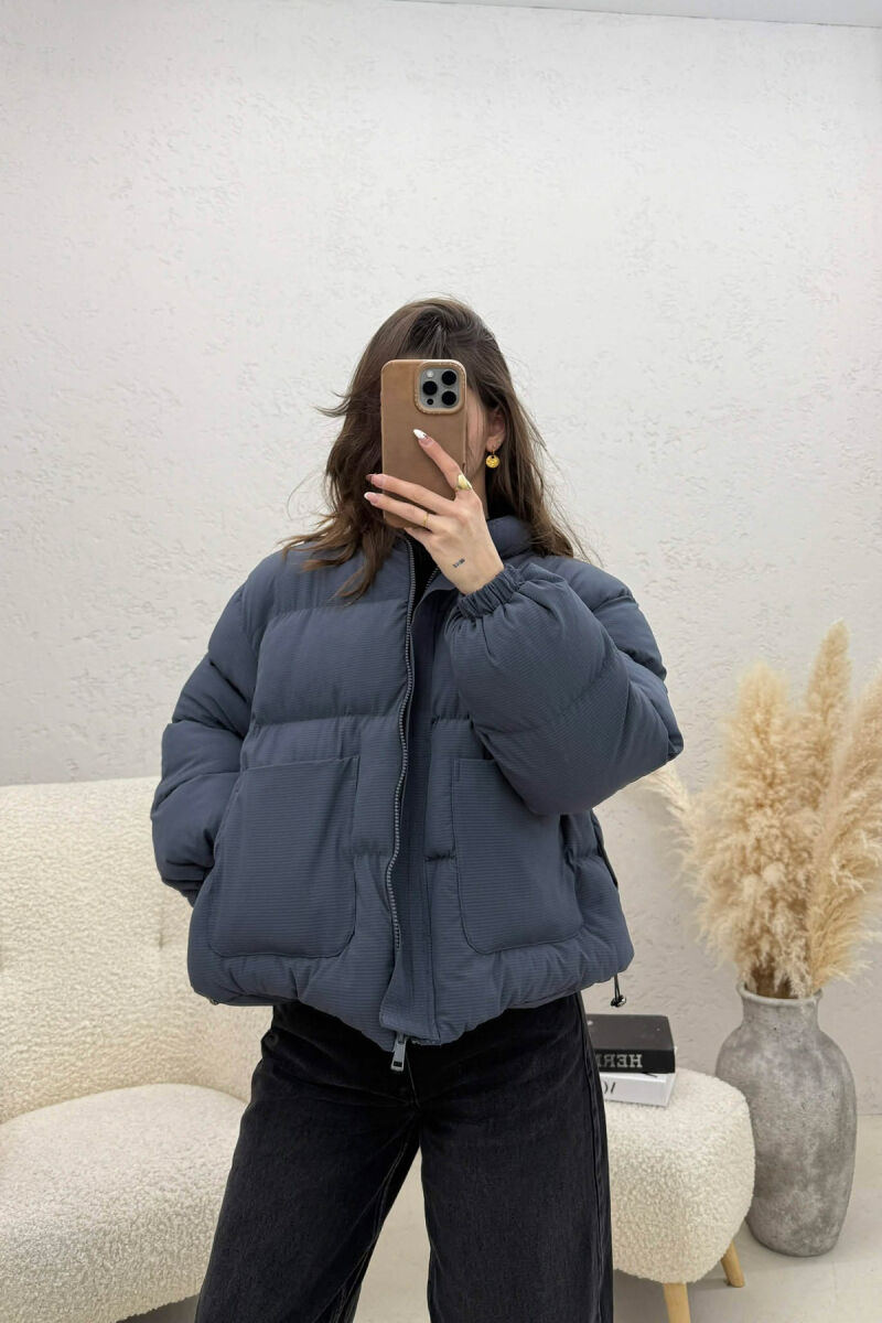 ONE COLOR ZIPPER TWO FRONT POCKETS WOMAN PUFFER JACKET GREY/GRI - 1