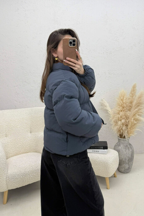 ONE COLOR ZIPPER TWO FRONT POCKETS WOMAN PUFFER JACKET GREY/GRI - 3