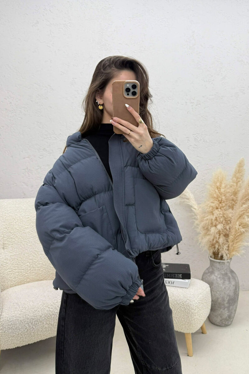 ONE COLOR ZIPPER TWO FRONT POCKETS WOMAN PUFFER JACKET GREY/GRI - 4
