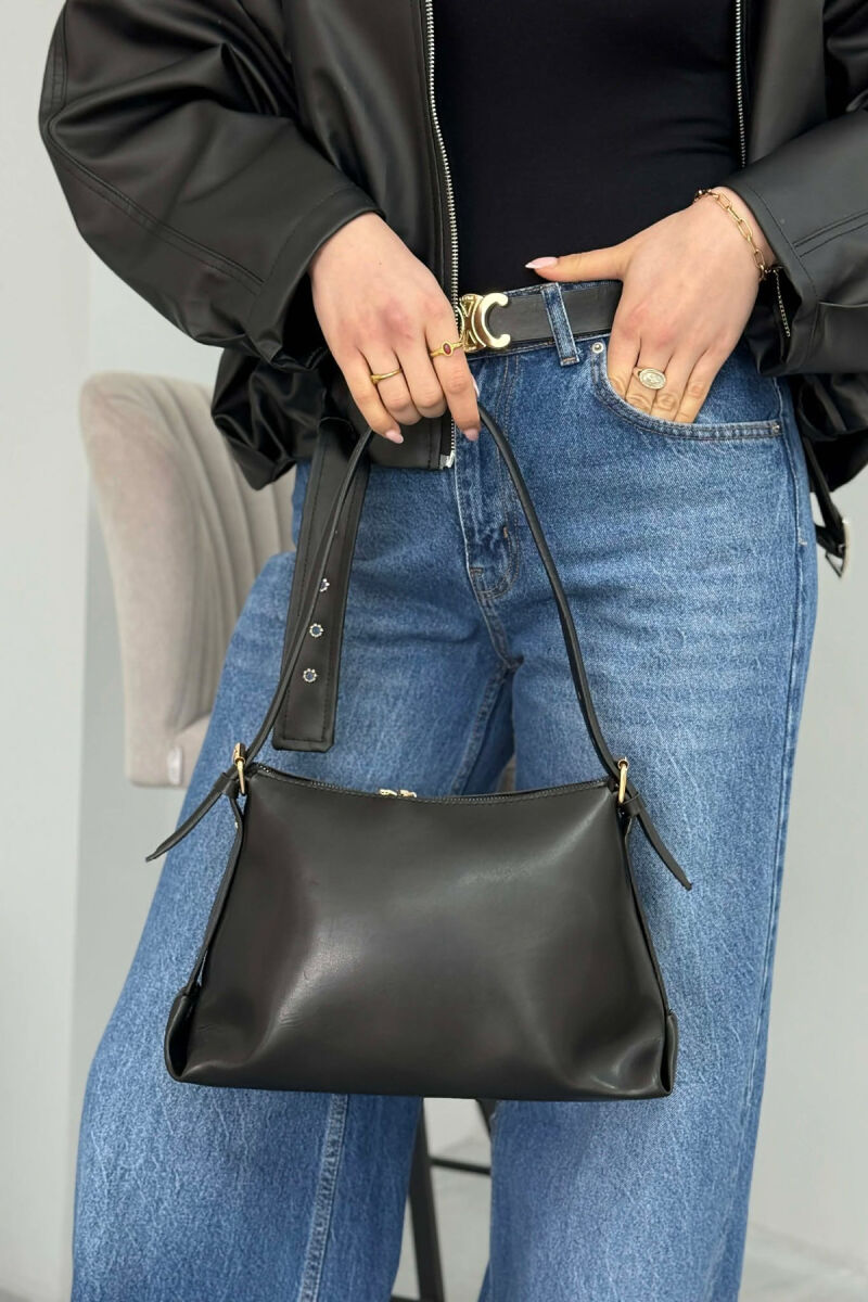 ONE COLOR ZIPPER WOMAN BAG BLACK/ E ZEZE - 1
