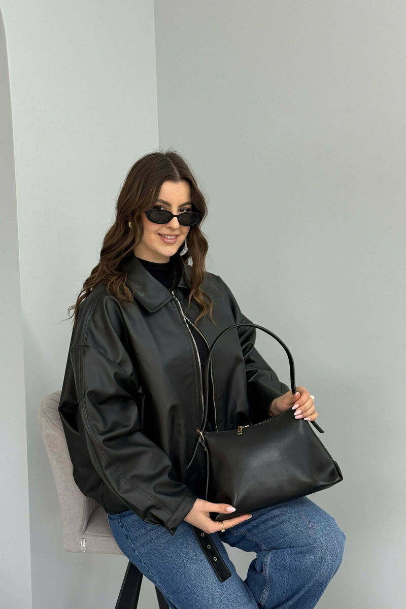 ONE COLOR ZIPPER WOMAN BAG BLACK/ E ZEZE - 2