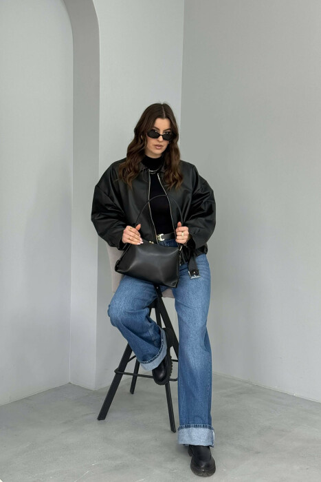 ONE COLOR ZIPPER WOMAN BAG BLACK/ E ZEZE - 3