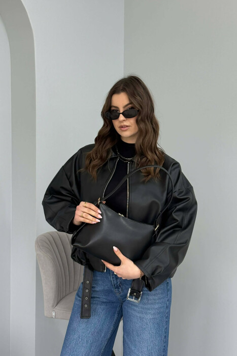 ONE COLOR ZIPPER WOMAN BAG BLACK/ E ZEZE - 4