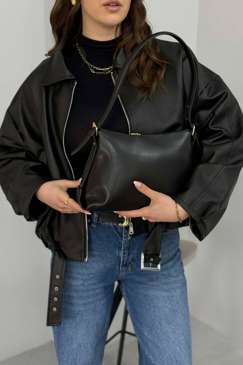 ONE COLOR ZIPPER WOMAN BAG BLACK/ E ZEZE - 5