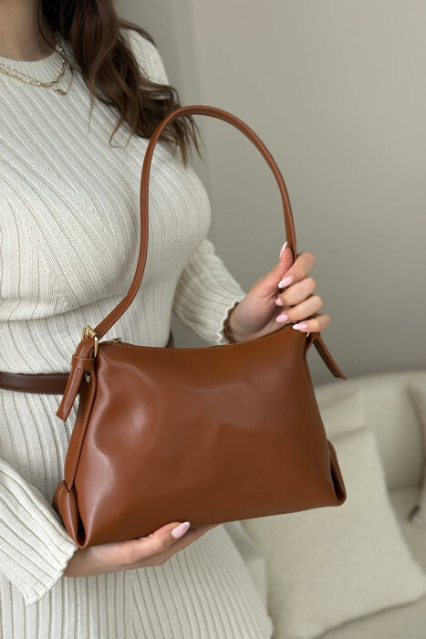 ONE COLOR ZIPPER WOMAN BAG BROWN/KAFE - 1
