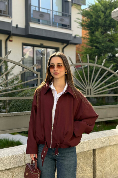 ONE COLOR ZIPPER WOMAN JACKET BURGUNDY/VISHNJE - KLAUDIO FASHION