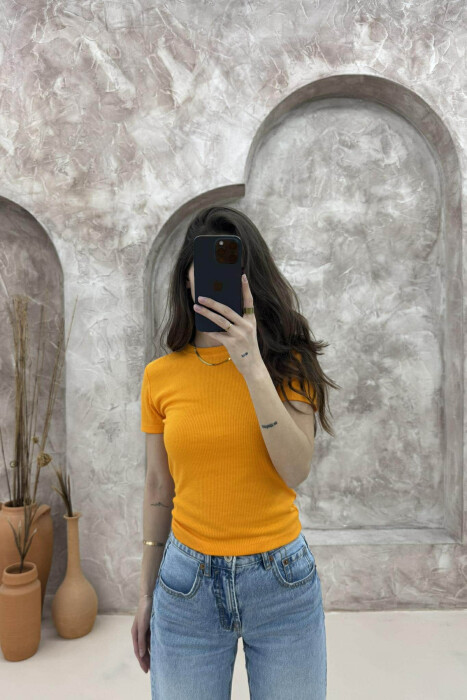 ONE COLOUR SIMPLE WOMAN T-SHIRT ORANGE/PORTOKALLI - KLAUDIO FASHION