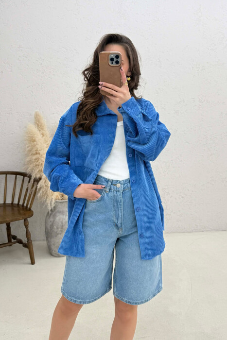 ONE FRONT POCKET WOMAN SHIRT BLUE/BLU - 2