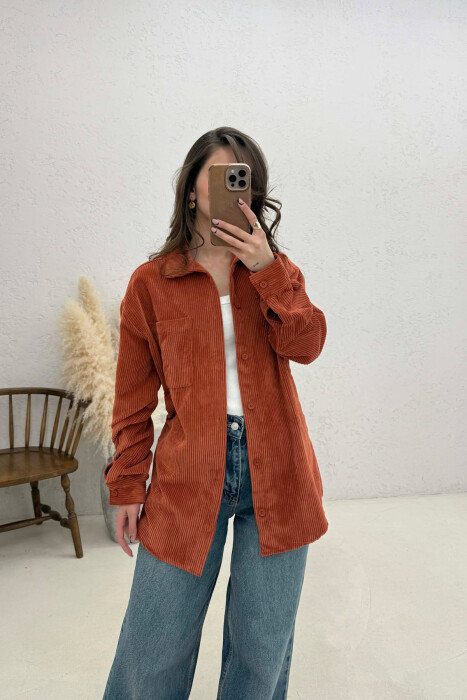 ONE FRONT POCKET WOMAN SHIRT BRICK/TULLE - 