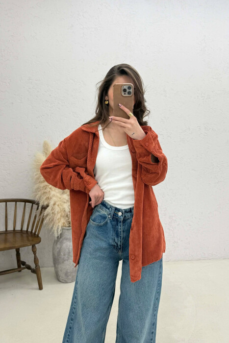 ONE FRONT POCKET WOMAN SHIRT BRICK/TULLE - 2