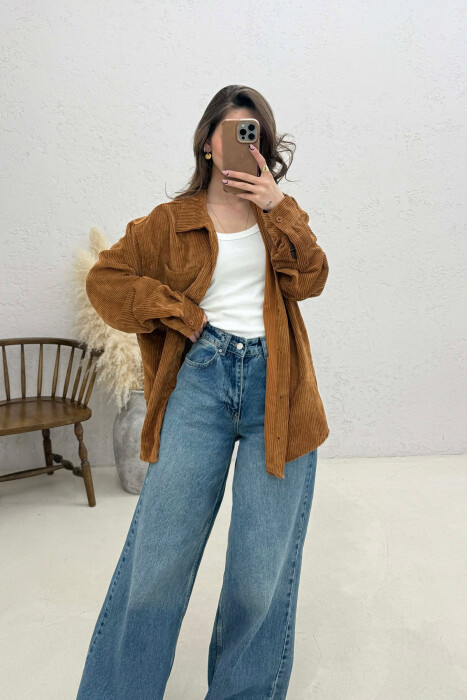 ONE FRONT POCKET WOMAN SHIRT BROWN/KAFE 