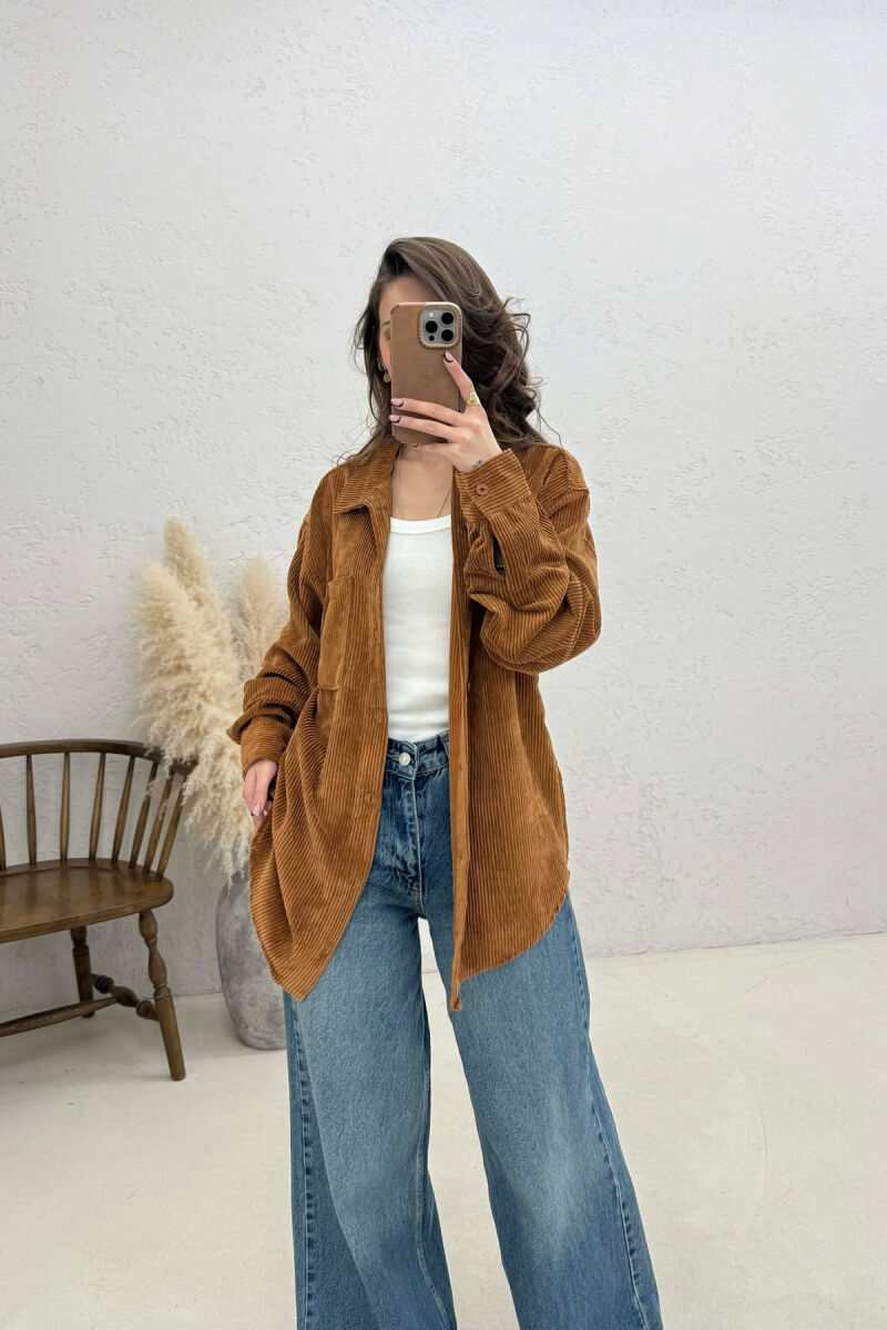 ONE FRONT POCKET WOMAN SHIRT BROWN/KAFE - 3