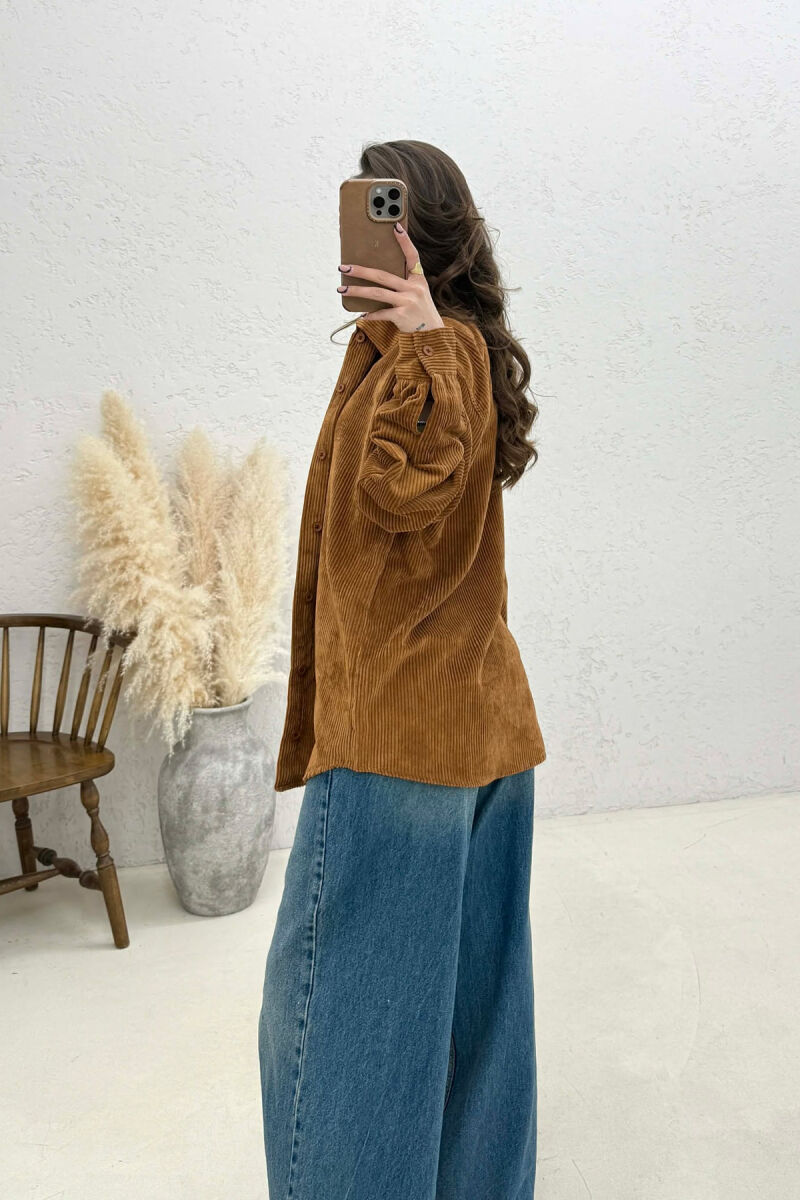 ONE FRONT POCKET WOMAN SHIRT BROWN/KAFE - 4