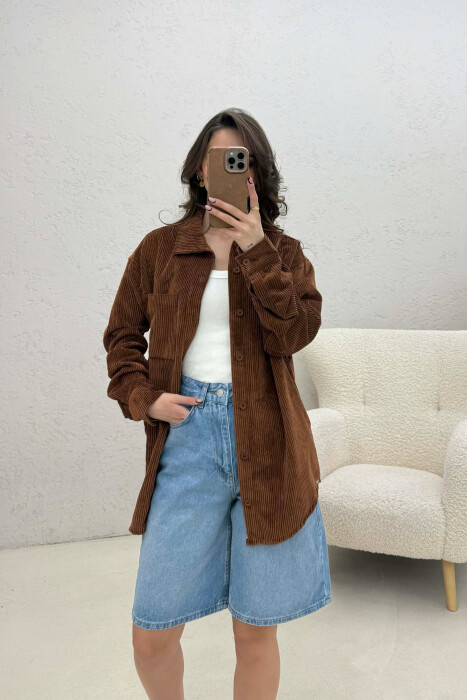 ONE FRONT POCKET WOMAN SHIRT DARK BROWN/KAE - 3