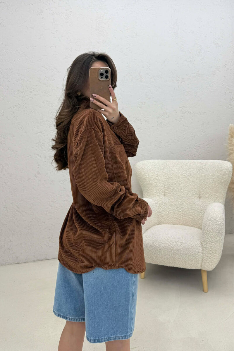 ONE FRONT POCKET WOMAN SHIRT DARK BROWN/KAE - 4