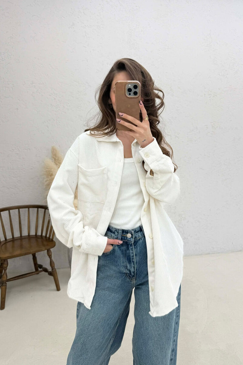 ONE FRONT POCKET WOMAN SHIRT WHITE-E BARDHE - 1