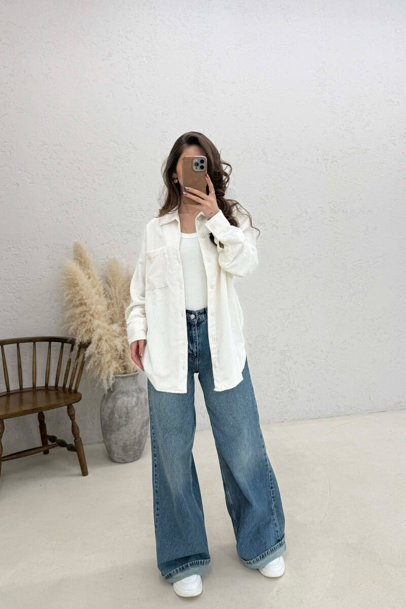 ONE FRONT POCKET WOMAN SHIRT WHITE-E BARDHE - 3