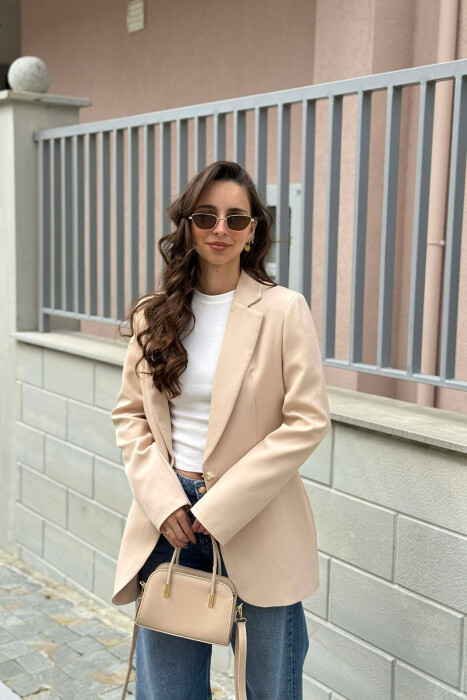 ONE GOLD BUTTON CLASSIC WOMAN JACKET LIGHT BEIGE/BZHZB 