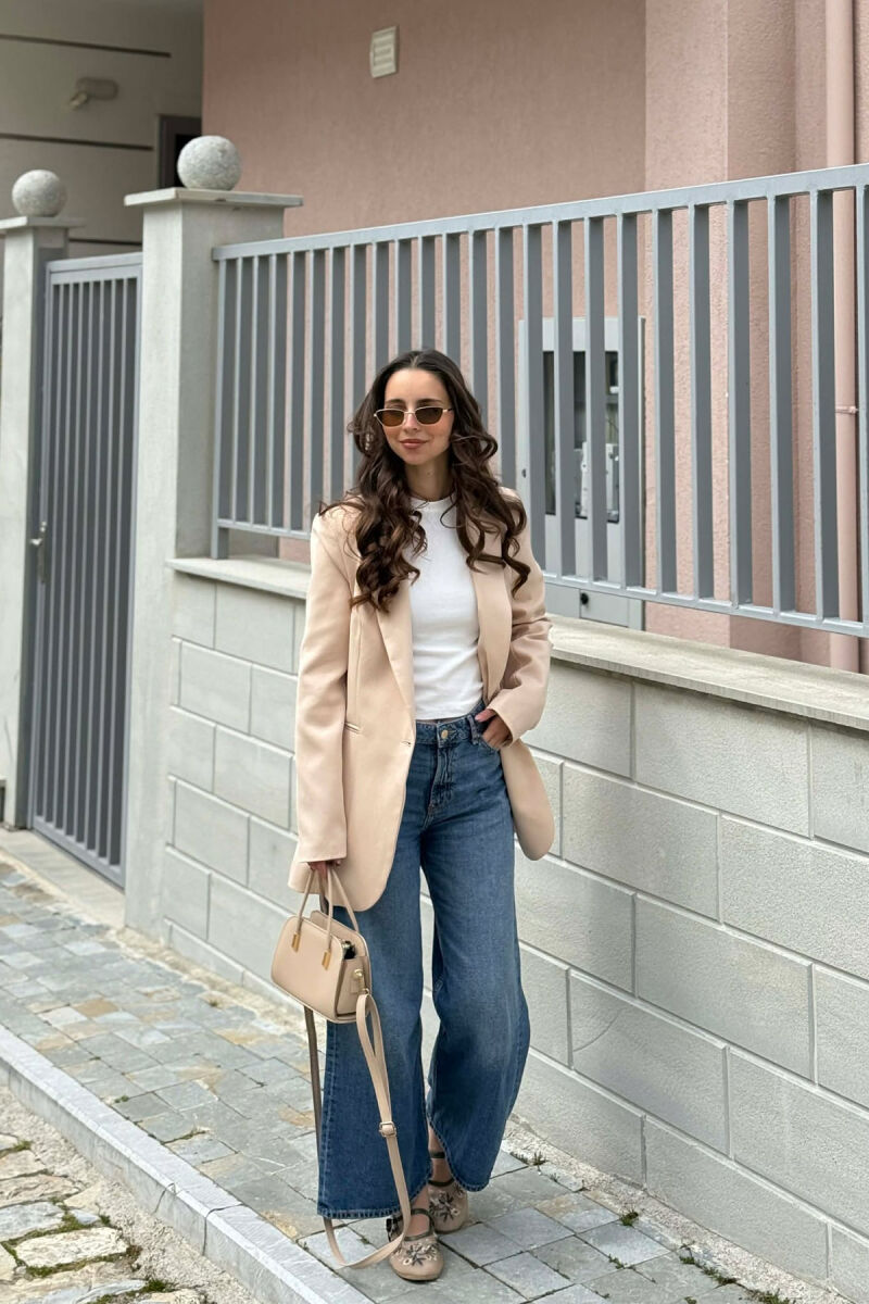 ONE GOLD BUTTON CLASSIC WOMAN JACKET LIGHT BEIGE/BZHZB - 3