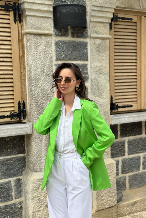 ONE GOLD BUTTON CLASSIC WOMAN JACKET PISTACHIO - KLAUDIO FASHION