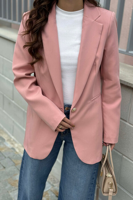 ONE GOLD BUTTON CLASSIC WOMAN JACKET POWDER/PUDER - 4