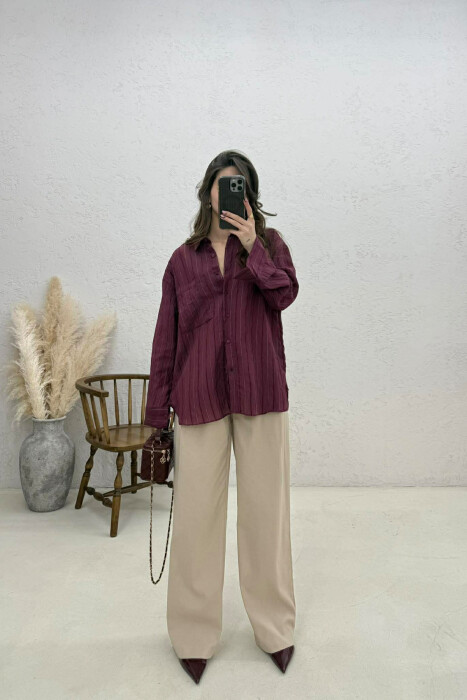 ONE POCKET WOMAN SHIRT BURGUNDY/VISHNJE - 4