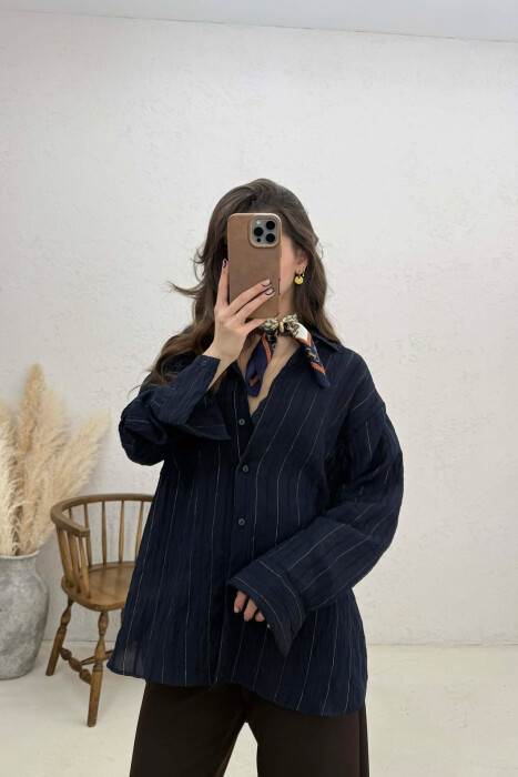 ONE POCKET WOMAN SHIRT DARK BLUE/BEE - KLAUDIO FASHION