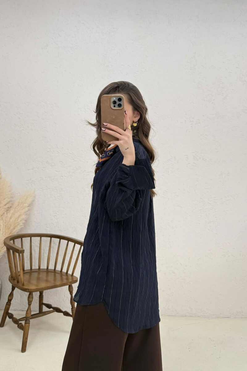 ONE POCKET WOMAN SHIRT DARK BLUE/BEE - 2