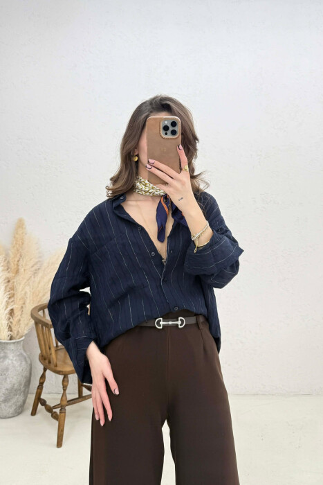 ONE POCKET WOMAN SHIRT DARK BLUE/BEE - 3
