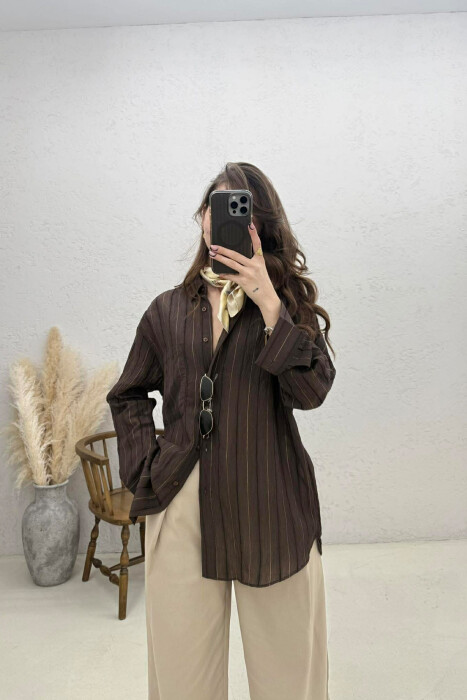 ONE POCKET WOMAN SHIRT DARK BROWN/KAE - 1
