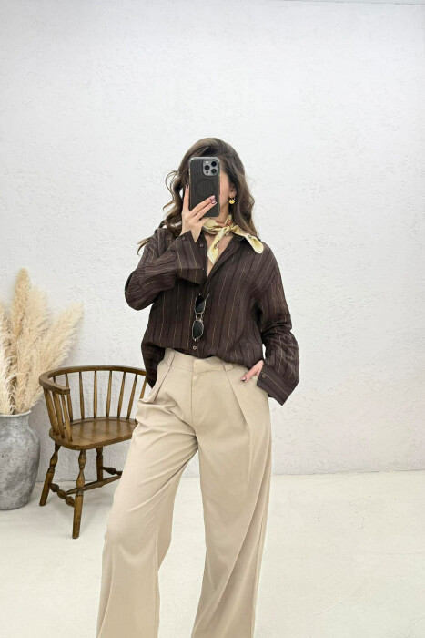 ONE POCKET WOMAN SHIRT DARK BROWN/KAE - 3