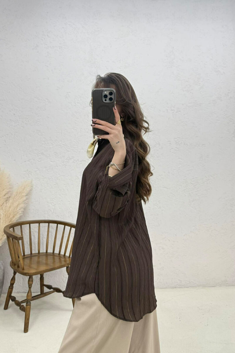 ONE POCKET WOMAN SHIRT DARK BROWN/KAE - 4