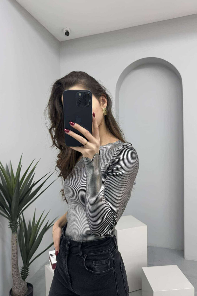 ONE SHOULDER OFF SHINY WOMEN SWEATER SILVER/ARGJEND - 3