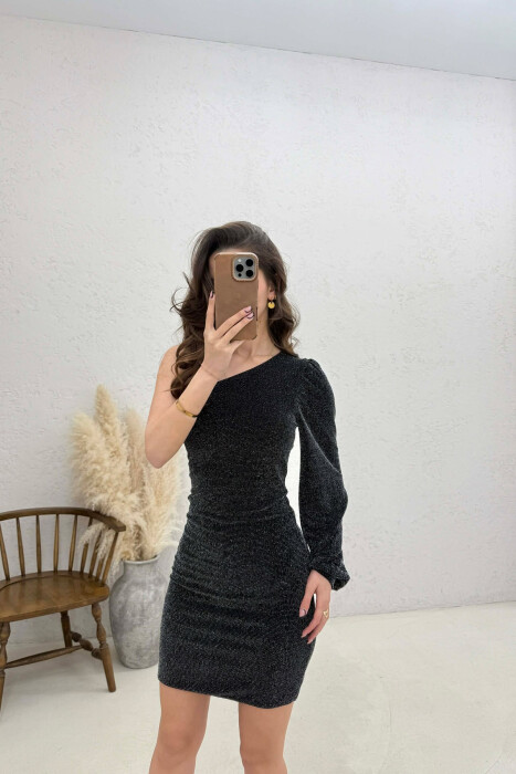 ONE SHOULDER OFF SHORT WOMAN DRESS BLACK/ E ZEZE - 3