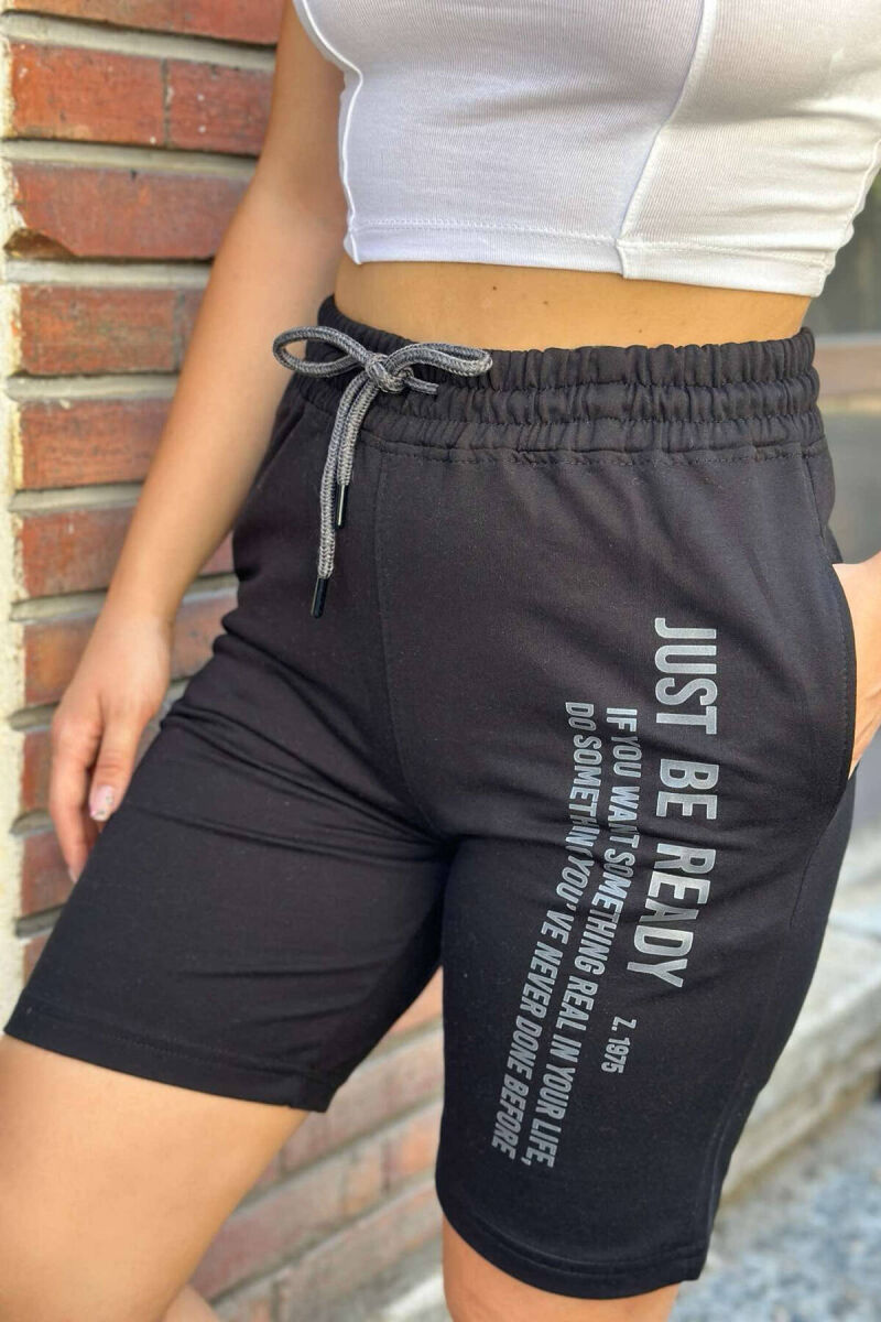 ONE SIDE WRITTING WOMEN SHORTS BLACK/ E ZEZE - 2