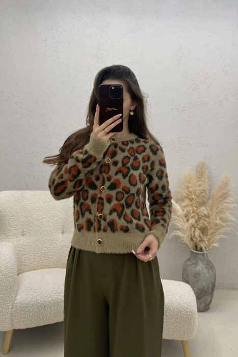 PULOVER E THURUR ME DIZAJNE LEOPARDI DHE ME KOPSA PER FEMRA NE NGJYRE KAFE - 1