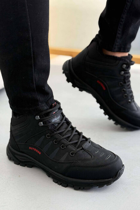 OUTDOOR TRAIL FLUFFY LACING MEN SEMIANKLE SNEAKERS BLACK-RED/ZEKU - KLAUDIO FASHION