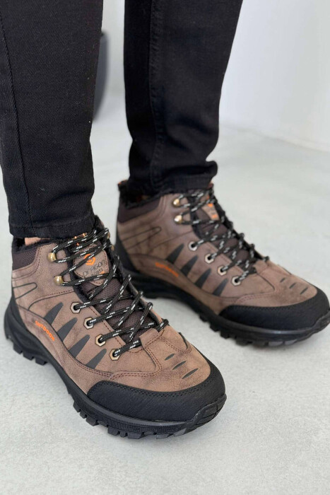 OUTDOOR TRAIL FLUFFY LACING MEN SEMIANKLE SNEAKERS BROWN/KAFE - KLAUDIO FASHION