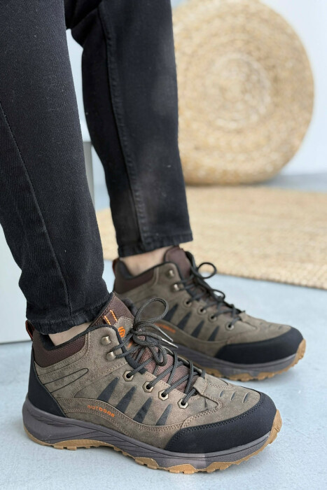 OUTDOOR TRAIL FLUFFY LACING MEN SEMIANKLE SNEAKERS DARK BROWN/KAE 