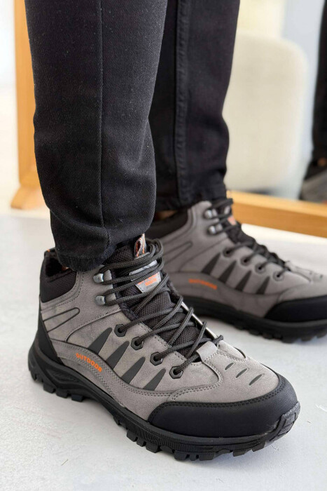 OUTDOOR TRAIL FLUFFY LACING MEN SEMIANKLE SNEAKERS GREY/GRI - KLAUDIO FASHION