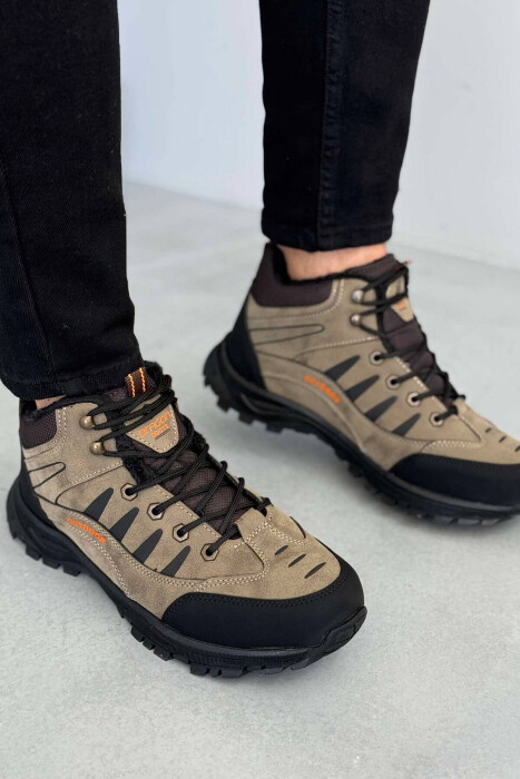 OUTDOOR TRAIL FLUFFY LACING MEN SEMIANKLE SNEAKERS LIGHT BROWN/KAZB - KLAUDIO FASHION