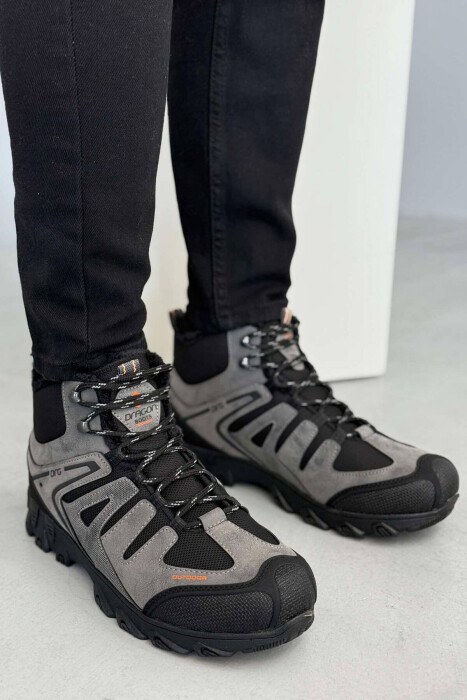 OUTDOOR TRAIL FLUFFY LACING MEN SNEAKERS GREY/GRI - KLAUDIO FASHION