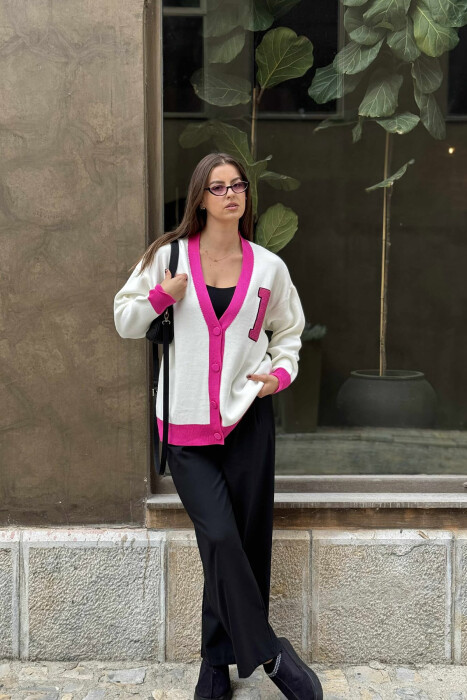 P LETTER SIMPLE WOMEN CARDIGAN FUCHSIA-WHITE/CIK-BA - 1