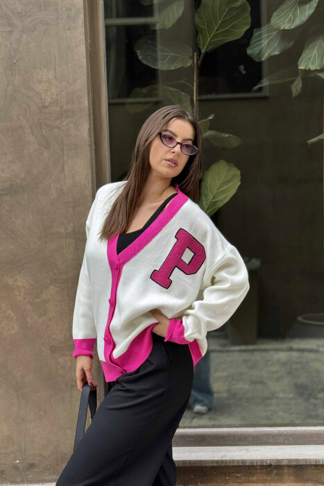 P LETTER SIMPLE WOMEN CARDIGAN FUCHSIA-WHITE/CIK-BA - 3