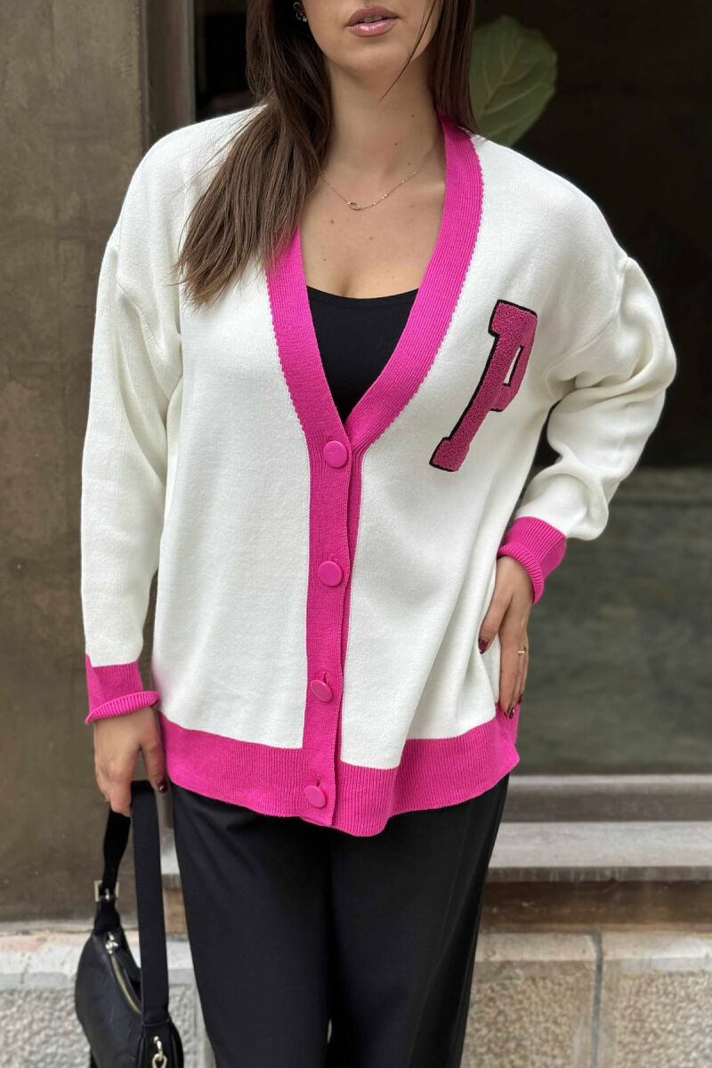 P LETTER SIMPLE WOMEN CARDIGAN FUCHSIA-WHITE/CIK-BA - 4
