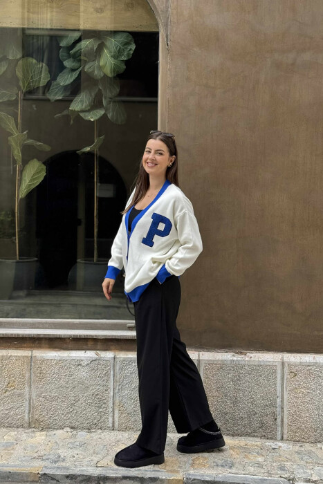 P LETTER SIMPLE WOMEN CARDIGAN WHITE-BLUE/BABL - 1