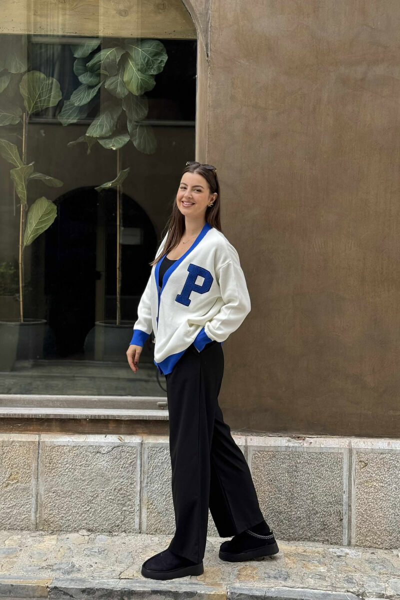 P LETTER SIMPLE WOMEN CARDIGAN WHITE-BLUE/BABL - 1