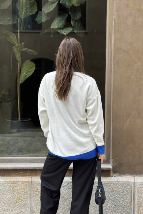 P LETTER SIMPLE WOMEN CARDIGAN WHITE-BLUE/BABL - 4