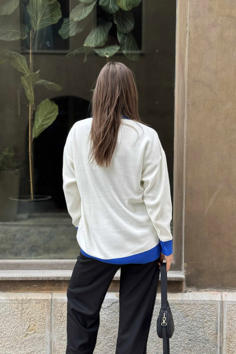 P LETTER SIMPLE WOMEN CARDIGAN WHITE-BLUE/BABL - 4